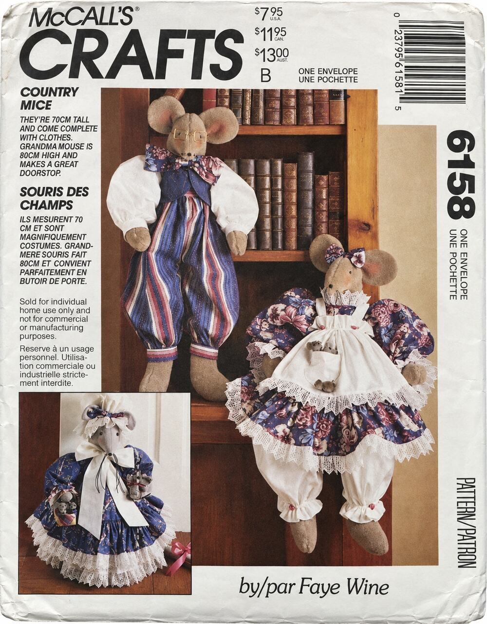 McCall’s Crafts 6158 Country Mice Doll Pattern 22" Faye Wine UNCUT VTG